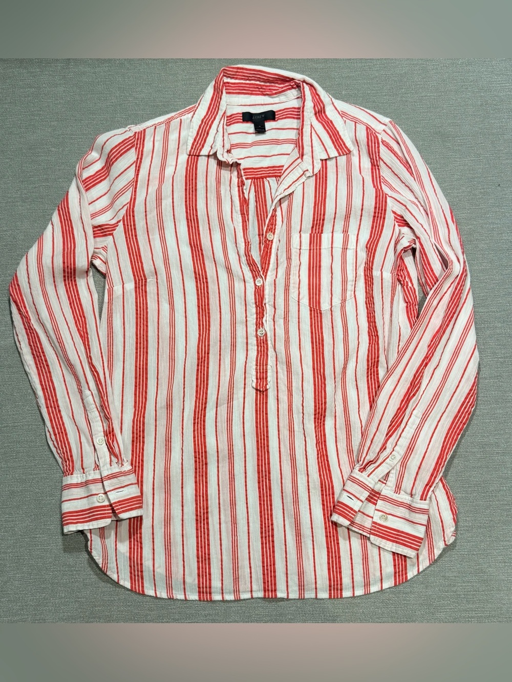 J. Crew Red and White Striped Button Pullover